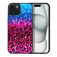 thumbnail image 1 of WIRESTER Shockproof Soft Rubber Cover Case for Apple iPhone 15 6.1" 2023 (NOT FIT Apple iPhone 15 Plus 6.7" 2023), Blue Glitter Sparkle With Black Pink Glitter Leopard, 1 of 5