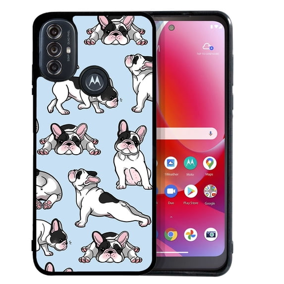 WIRESTER Shockproof Soft Rubber Cover Case for Motorola Moto G Power 2022 / G Pure 2021 6.5", French Bulldog Funny Playful Postures On Light Blue Background