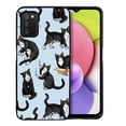 thumbnail image 1 of WIRESTER Shockproof Soft Rubber Cover Case for Samsung Galaxy A03S 4G LTE (Not 5G) 6.5" 2021, Black White Tuxedo Cat Playful Postures On Pale Aqua Background, 1 of 5