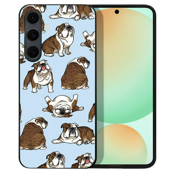 WIRESTER Shockproof Soft Rubber Cover Case for Samsung Galaxy S24 FE 6.7", Brindle Brown English Bulldog Funny Playful Postures On Light Blue Background