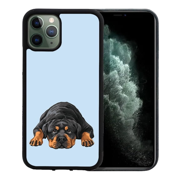WIRESTER Shockproof Soft Rubber Cover Case for Apple iPhone 11 Pro 5.8" 2019, Rottweiler Dog Lying Down Looking Up On Light Blue Background