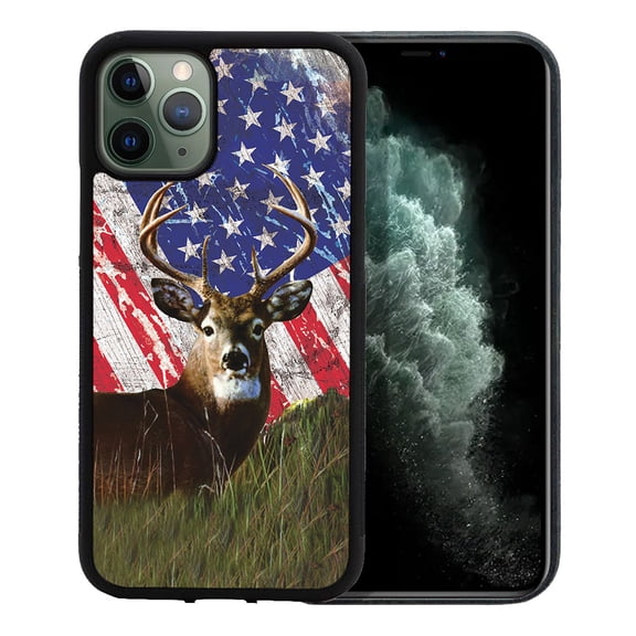 WIRESTER Shockproof Soft Rubber Cover Case for Apple iPhone 11 Pro 5.8" 2019, Vintage American USA Flag Deer