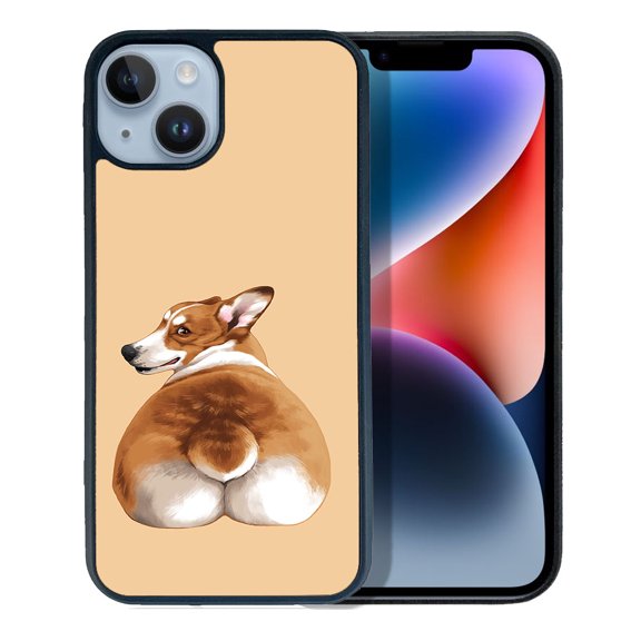 WIRESTER Shockproof Soft Rubber Cover Case for Apple iPhone 14 6.1" 2022, Pembroke Welsh Corgi Dog Butt Looking Back On Sunset Background