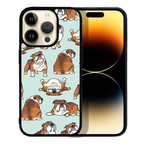 WIRESTER Shockproof Soft Rubber Cover Case for Apple iPhone 14 Pro 6.1" 2022, English Bulldog Funny Playful Postures On Aero Blue Background