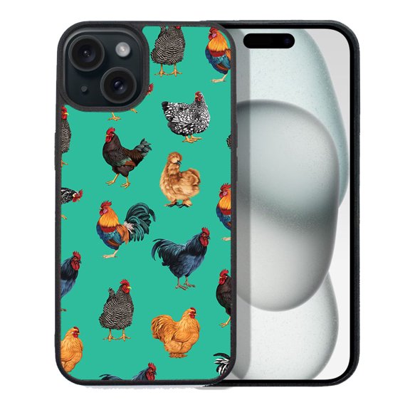 WIRESTER Shockproof Soft Rubber Cover Case for Apple iPhone 15 6.1" 2023 (NOT FIT Apple iPhone 15 Plus 6.7" 2023), Chicken Pattern