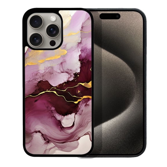 WIRESTER Shockproof Soft Rubber Cover Case for Apple iPhone 15 Pro 6.1" 2023, Marble Gold And Purple