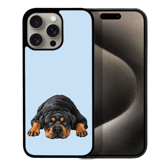 WIRESTER Shockproof Soft Rubber Cover Case for Apple iPhone 15 Pro 6.1" 2023, Rottweiler Dog Lying Down Looking Up On Light Blue Background
