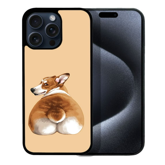WIRESTER Shockproof Soft Rubber Cover Case for Apple iPhone 15 Pro Max 6.7" 2023, Pembroke Welsh Corgi Dog Butt Looking Back On Sunset Background