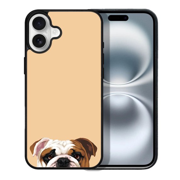 WIRESTER Shockproof Soft Rubber Cover Case for Apple iPhone 16 6.1" 2024, Animal English Bulldog On Sunset Background
