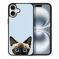 thumbnail image 1 of WIRESTER Shockproof Soft Rubber Cover Case for Apple iPhone 16 6.1" 2024, Animal Siamese Kitten Cat On Pale Aqua Background, 1 of 5