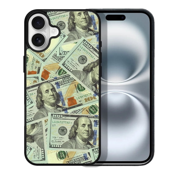 WIRESTER Shockproof Soft Rubber Cover Case for Apple iPhone 16 6.1" 2024, Benjamin Franklin Dollar Pattern