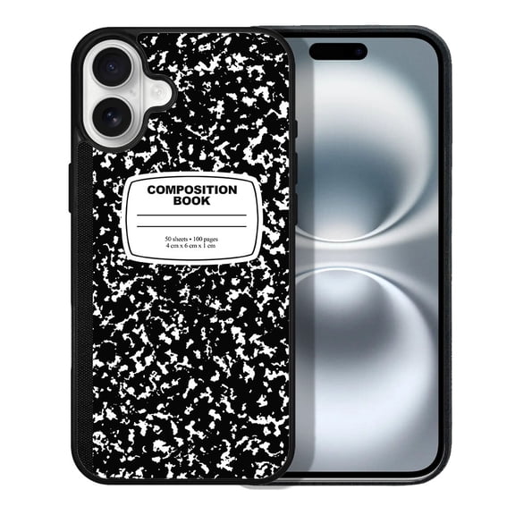 WIRESTER Shockproof Soft Rubber Cover Case for Apple iPhone 16 6.1" 2024, Black Composition Book