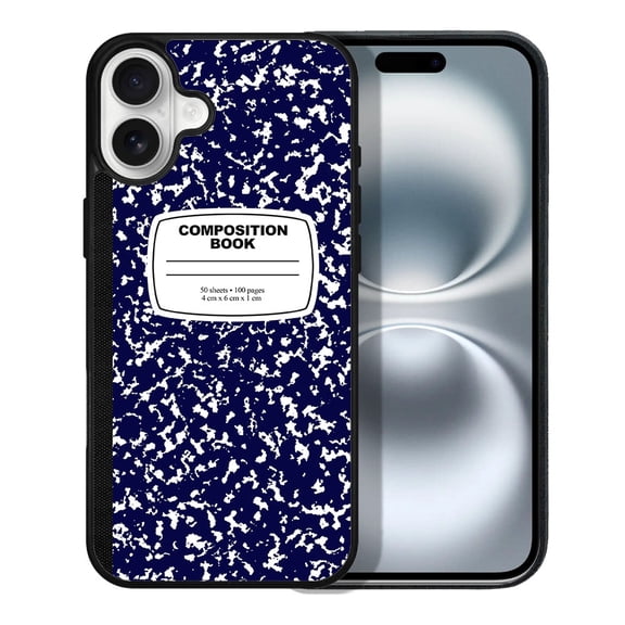 WIRESTER Shockproof Soft Rubber Cover Case for Apple iPhone 16 6.1" 2024, Blue Composition Book