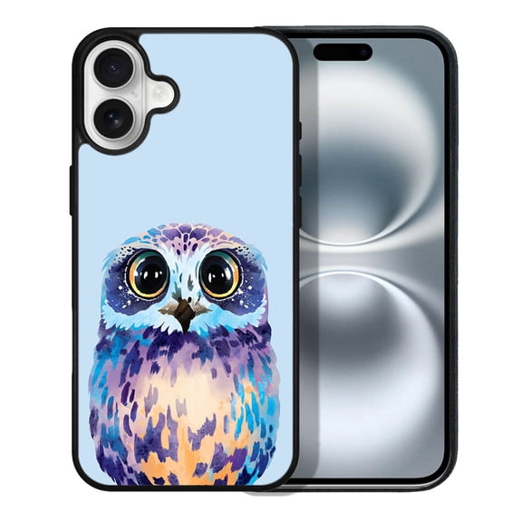 WIRESTER Shockproof Soft Rubber Cover Case for Apple iPhone 16 6.1" 2024, Blue Owl On Light Blue Background