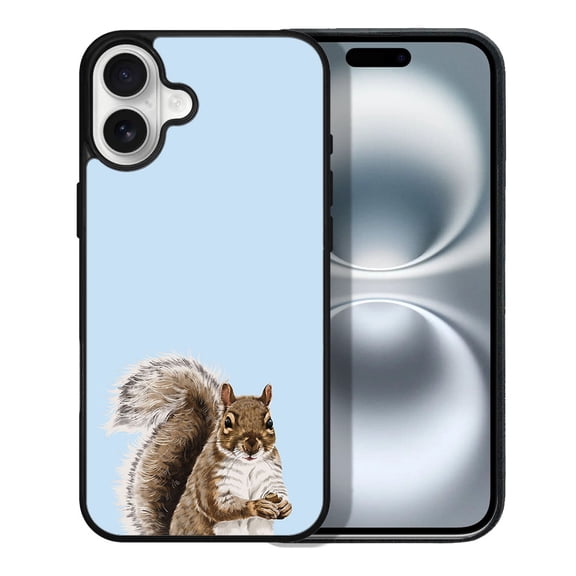 WIRESTER Shockproof Soft Rubber Cover Case for Apple iPhone 16 6.1" 2024, Brown Gray Squirrel On Light Blue Background