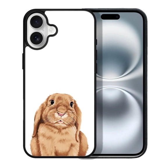 WIRESTER Shockproof Soft Rubber Cover Case for Apple iPhone 16 6.1" 2024, Floppy Ears Brown Bunny Rabbit