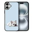 thumbnail image 1 of WIRESTER Shockproof Soft Rubber Cover Case for Apple iPhone 16 6.1" 2024, French Bulldog Dog Lying Down Looking Up On Pale Aqua Background, 1 of 5