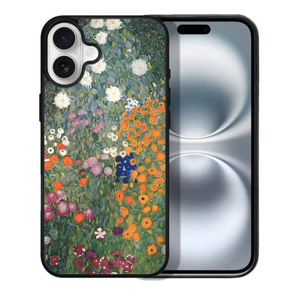 WIRESTER Shockproof Soft Rubber Cover Case for Apple iPhone 16 6.1" 2024, Gustav Klimt Flower Garden