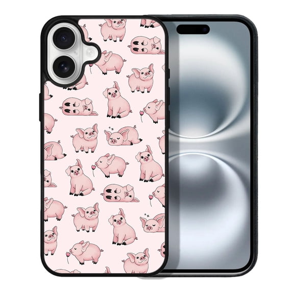 WIRESTER Shockproof Soft Rubber Cover Case for Apple iPhone 16 6.1" 2024, Pig Funny Playful Postures