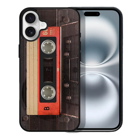 WIRESTER Shockproof Soft Rubber Cover Case for Apple iPhone 16 6.1" 2024, Red Vintage Cassette Tape