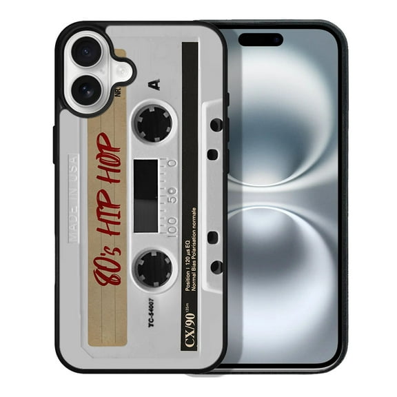 WIRESTER Shockproof Soft Rubber Cover Case for Apple iPhone 16 6.1" 2024, Retro White Cassette Tape Hip Hop