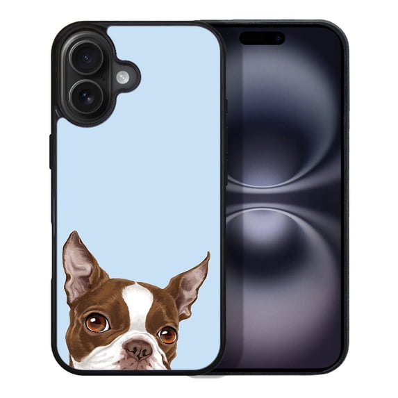 WIRESTER Shockproof Soft Rubber Cover Case for Apple iPhone 16 Plus 6.7" 2024, Animal Boston Terrier Red and White Dog On Light Blue Background
