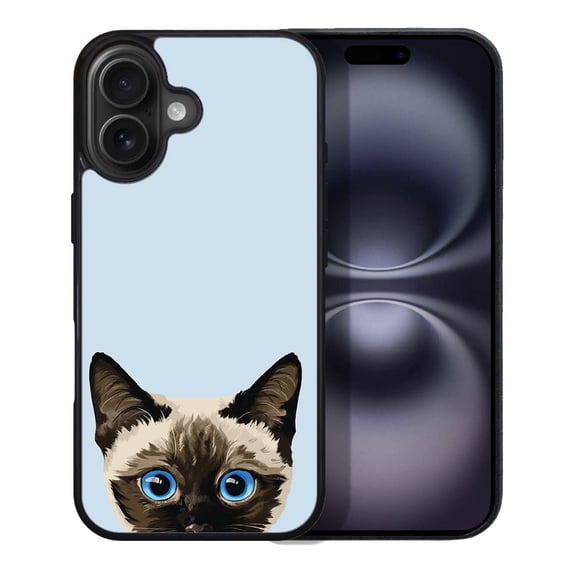 WIRESTER Shockproof Soft Rubber Cover Case for Apple iPhone 16 Plus 6.7" 2024, Animal Siamese Kitten Cat On Pale Aqua Background