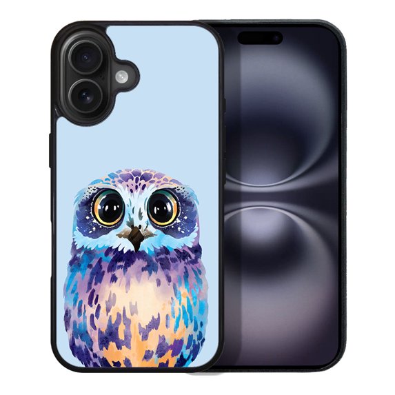 WIRESTER Shockproof Soft Rubber Cover Case for Apple iPhone 16 Plus 6.7" 2024, Blue Owl On Light Blue Background