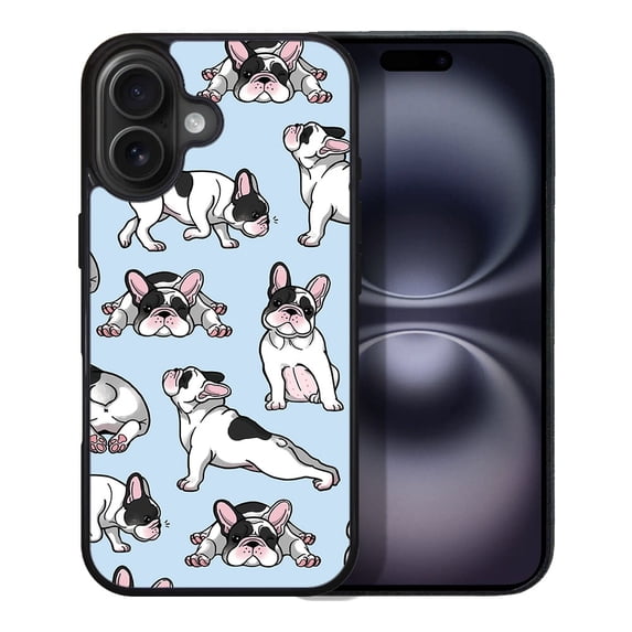 WIRESTER Shockproof Soft Rubber Cover Case for Apple iPhone 16 Plus 6.7" 2024, French Bulldog Funny Playful Postures On Light Blue Background