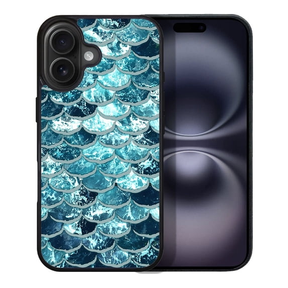 WIRESTER Shockproof Soft Rubber Cover Case for Apple iPhone 16 Plus 6.7" 2024, Mermaid Scales Blue Wave