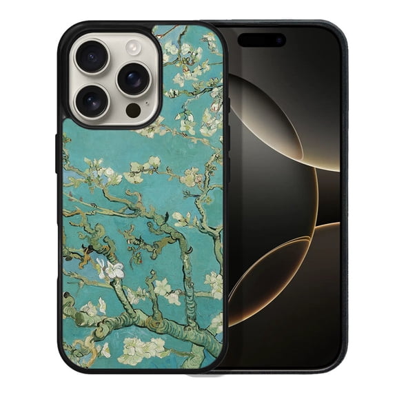 WIRESTER Shockproof Soft Rubber Cover Case for Apple iPhone 16 Pro 6.3" 2024, Almond Blossom Van Gogh