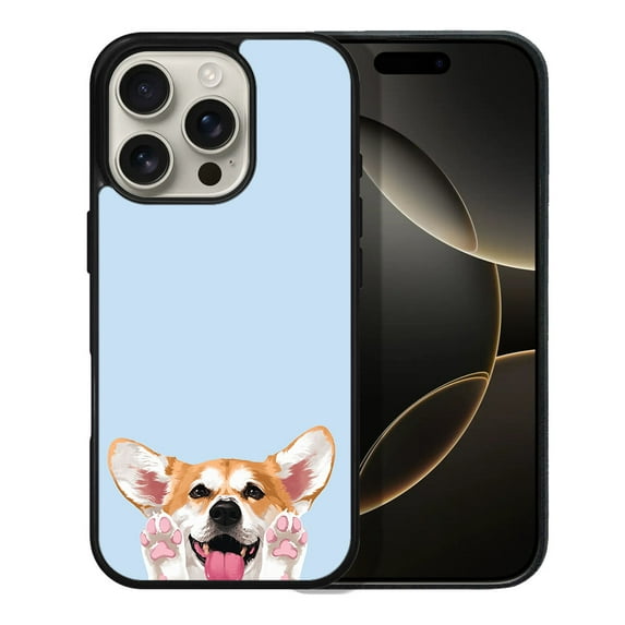 WIRESTER Shockproof Soft Rubber Cover Case for Apple iPhone 16 Pro 6.3" 2024, Animal Red Pembroke Welsh Corgi Dog On Light Blue Background