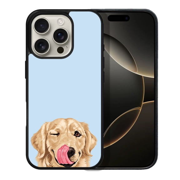 WIRESTER Shockproof Soft Rubber Cover Case for Apple iPhone 16 Pro 6.3" 2024, Animal Winking Golden Retriever On Light Blue Background
