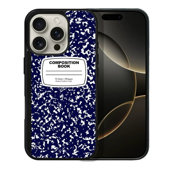 WIRESTER Shockproof Soft Rubber Cover Case for Apple iPhone 16 Pro 6.3" 2024, Blue Composition Book