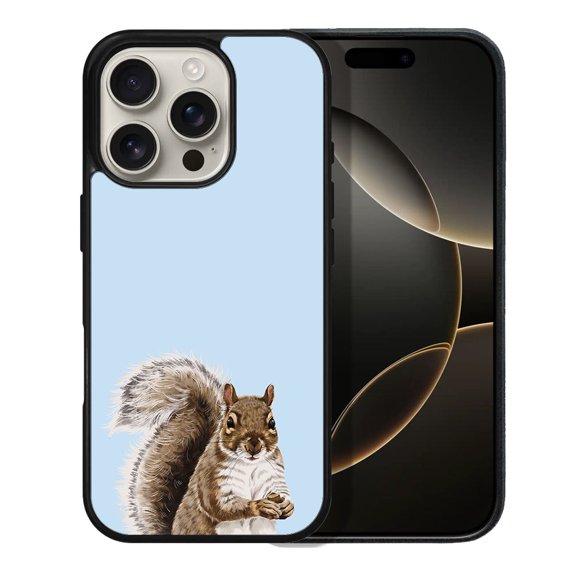 WIRESTER Shockproof Soft Rubber Cover Case for Apple iPhone 16 Pro 6.3" 2024, Brown Gray Squirrel On Light Blue Background