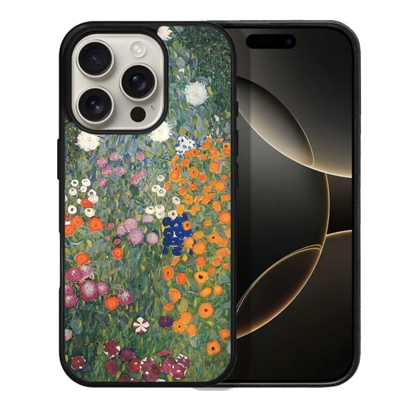 WIRESTER Shockproof Soft Rubber Cover Case for Apple iPhone 16 Pro 6.3" 2024, Gustav Klimt Flower Garden