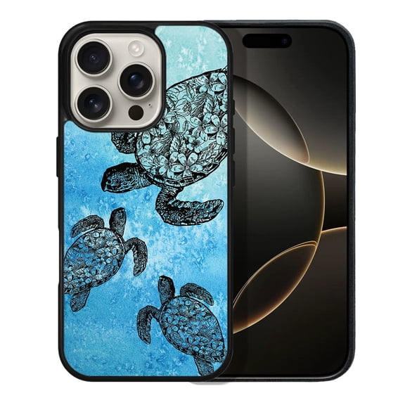 WIRESTER Shockproof Soft Rubber Cover Case for Apple iPhone 16 Pro 6.3" 2024, Ocean Sea Turtles