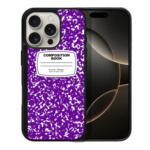 WIRESTER Shockproof Soft Rubber Cover Case for Apple iPhone 16 Pro 6.3" 2024, Purple Composition Book