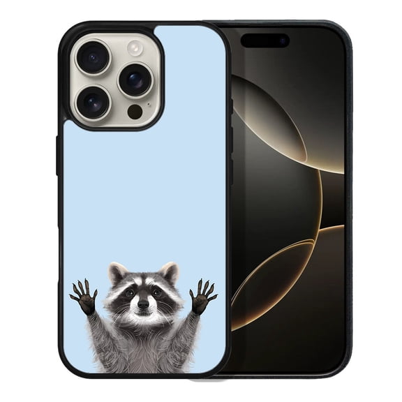WIRESTER Shockproof Soft Rubber Cover Case for Apple iPhone 16 Pro 6.3" 2024, Raccoon Hands Out On Light Blue Background