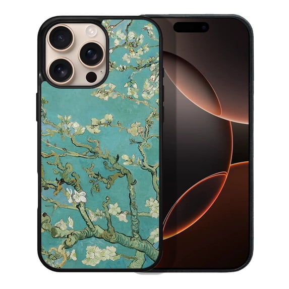 WIRESTER Shockproof Soft Rubber Cover Case for Apple iPhone 16 Pro Max 6.9" 2024, Almond Blossom Van Gogh