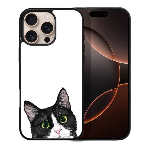 WIRESTER Shockproof Soft Rubber Cover Case for Apple iPhone 16 Pro Max 6.9" 2024, Animal Black White Tuxedo Cat
