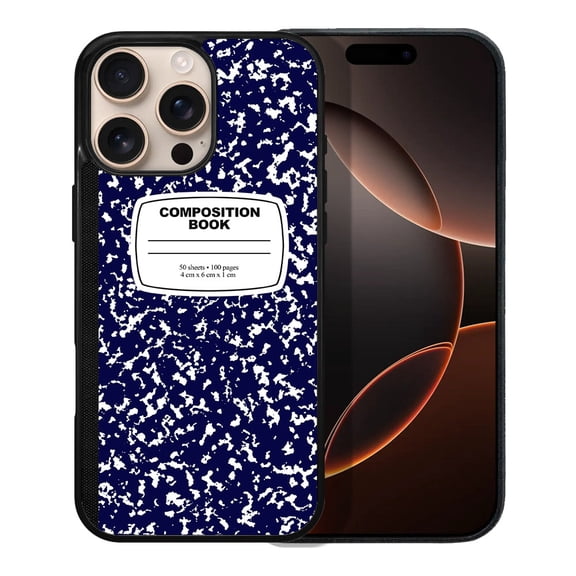 WIRESTER Shockproof Soft Rubber Cover Case for Apple iPhone 16 Pro Max 6.9" 2024, Blue Composition Book