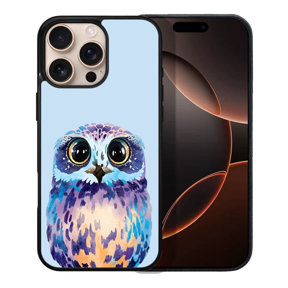 WIRESTER Shockproof Soft Rubber Cover Case for Apple iPhone 16 Pro Max 6.9" 2024, Blue Owl On Light Blue Background
