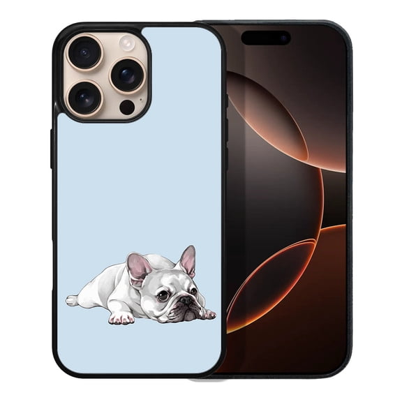 WIRESTER Shockproof Soft Rubber Cover Case for Apple iPhone 16 Pro Max 6.9" 2024, French Bulldog Dog Lying Down Looking Up On Pale Aqua Background