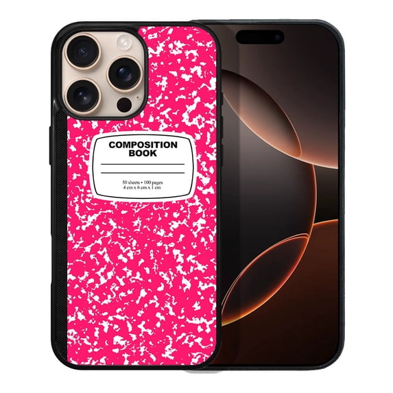 WIRESTER Shockproof Soft Rubber Cover Case for Apple iPhone 16 Pro Max 6.9" 2024, Hot Pink Composition Book