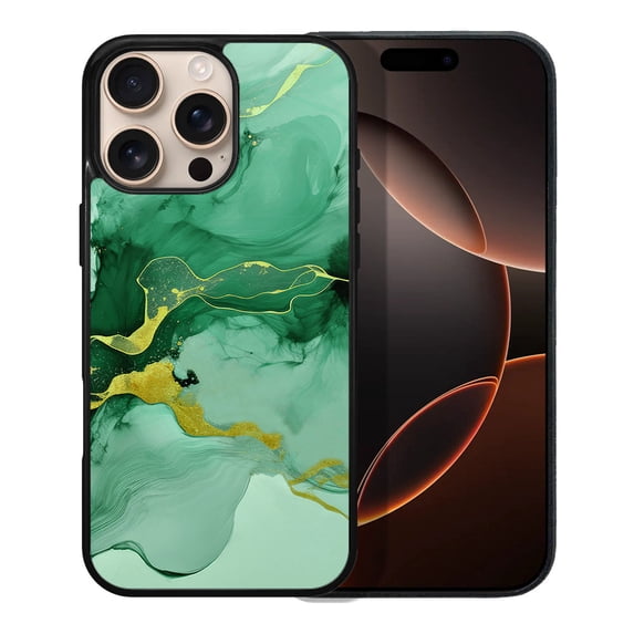 WIRESTER Shockproof Soft Rubber Cover Case for Apple iPhone 16 Pro Max 6.9" 2024, Marble Gold And Green