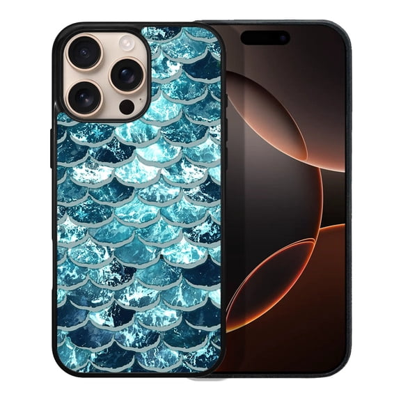 WIRESTER Shockproof Soft Rubber Cover Case for Apple iPhone 16 Pro Max 6.9" 2024, Mermaid Scales Blue Wave