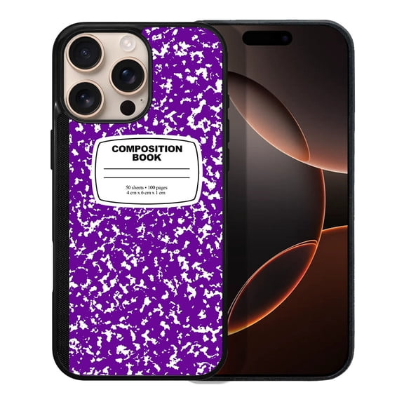 WIRESTER Shockproof Soft Rubber Cover Case for Apple iPhone 16 Pro Max 6.9" 2024, Purple Composition Book
