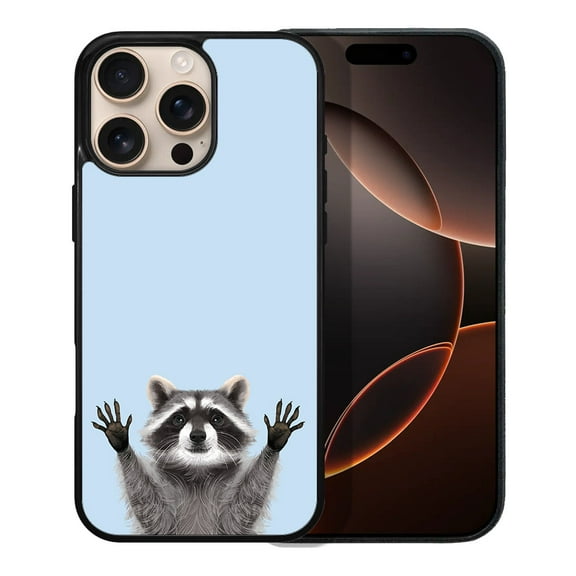 WIRESTER Shockproof Soft Rubber Cover Case for Apple iPhone 16 Pro Max 6.9" 2024, Raccoon Hands Out On Light Blue Background