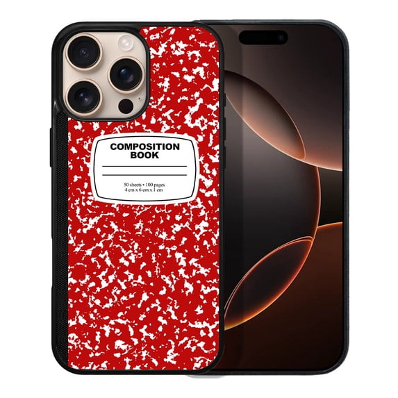 WIRESTER Shockproof Soft Rubber Cover Case for Apple iPhone 16 Pro Max 6.9" 2024, Red Composition Book